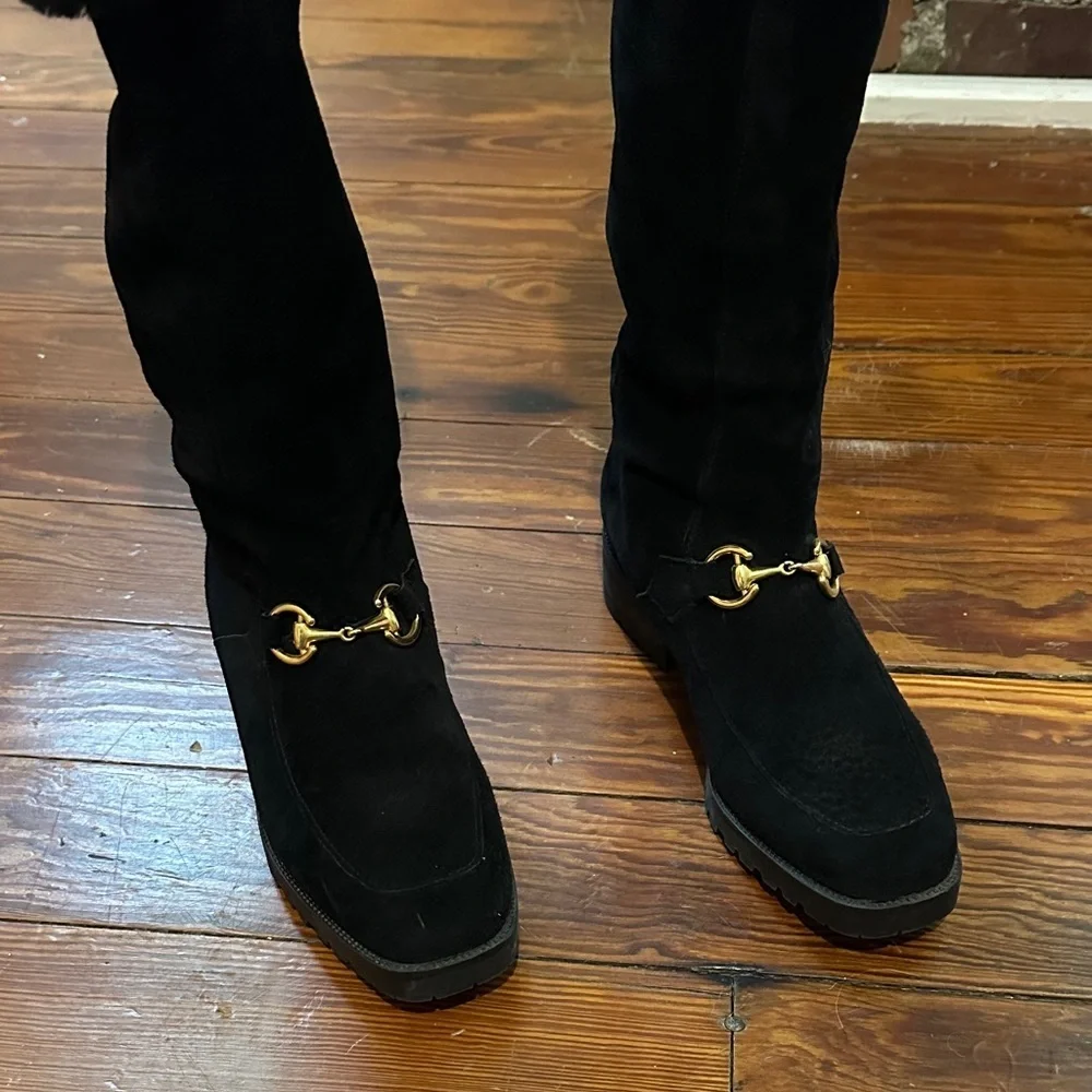 Chic Black Suede Horsebit Vintage 1988 Unmarked Sample Women's Winter Boots